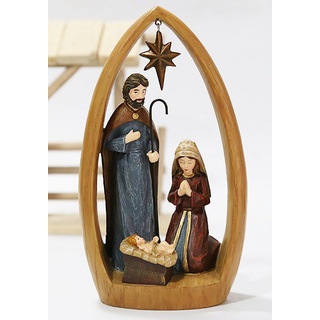 Fanci Home Krippe Weihnachtsdeko W2 ca. 22,5cm (1-tlg), Handbemalte Krippe heilige Familie Advent Dekoration aus Holz