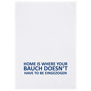 17;30 made in Hamburg Geschirrtuch Weiss mit Spruch Home is Where Your Bauch Doesn't Have to BE EINGEZOGEN 50x70 cm 1 Stück