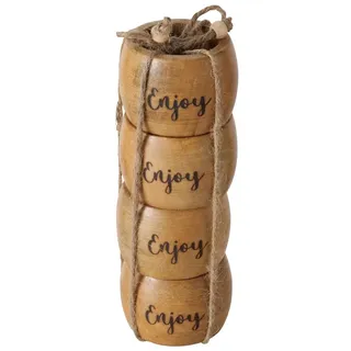 4tlg. Serviettenring Enjoy Natur braun aus Mangoholz mit Schrift