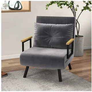 Homcom Schlafsessel Relaxsessel Samtoptik 73 x 81 x 63 cm Dunkelgrau mit Kissen
