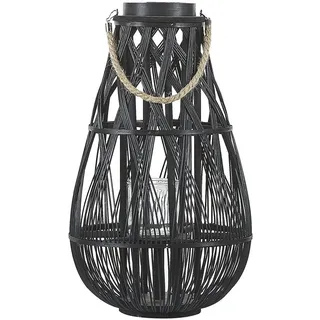 Beliani Laterne Glas/Holz 34 x 56 x 34 cm 1 Stück Schwarz