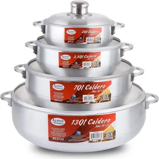 Alpine Cuisine Caldero Suppentopf-Set aus Aluminium (2/3,5/7/13 Quart), Cosine Cooking Dutch Oven, Servieren Sie große und kleine Gruppen, genietete Griffe, handelsübliche Qualität (8-teiliges Set)