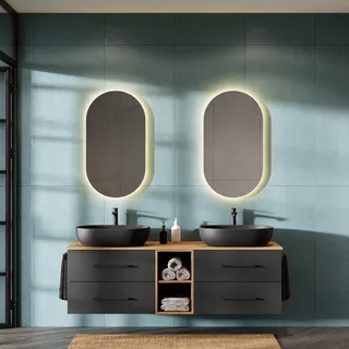 Planetmöbel Doppelwaschtischunterschrank LUX 170 cm gold eiche / anthrazit
