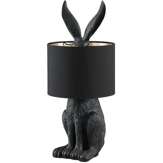 Lindby Tischlampe Hase Textil schwarz gold, Nachttischlampe Meister Lampe Tischleuchte ohne Leuchtmittel Schlafzimmerlampe Nachttischleuchte