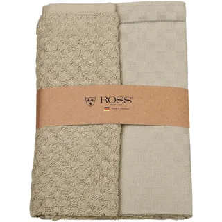 Ross 2er Pack Zwirn Halbleinen Geschirrtücher, 908, 1x Geschirrtuch 50x70 cm + 1x Küchenfrottiertuch 50x50 cm + cappuccino - beige