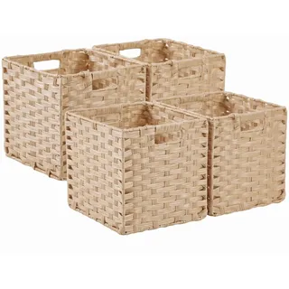 SOCOHOME Aufbewahrungsbox, 31x31x31cm Faux Rattan Kallax Boxen, Aufbewahrungskorb für Spielzeug Kleidung Regal Kinderzimmer Schrank Wasserdicht, Nicht Schimmelig(4 Stück,Hellbeige)