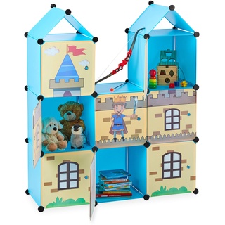 Relaxdays Steckregal Kinderzimmer, coole Ritterburg, Kunststoff, Kinderschrank mit Türen, HxBxT: 128 x 110 x 37 cm, bunt