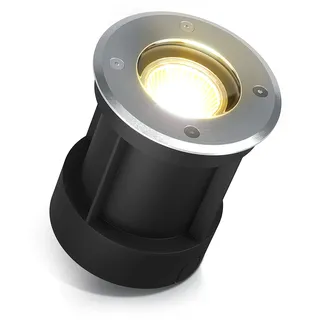 lambado® LED Bodeneinbaustrahler für Aussen IP67 - Wasserdicht & Befahrbar inkl. 3W 230V GU10 Strahler warmweiß - Runder Bodenstrahler/Bodenleuchte aus Edelstahl für Terrasse & Garten