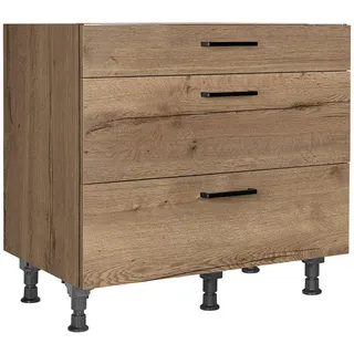 Nobilia Kochfeldumbauschrank Structura, Eiche dunkel, Holzwerkstoff, 3 Schublade(n) Schubladen, einzeln stellbar, 90x87x56 cm, Blauer Engel, Pefc, Goldenes M, Made in Germany, DGM-Klimapakt, Zusatzausstattung erhältlich, Küchen, Küchenmöbel, Küchenschränke, Geräteumbauschränke