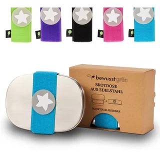 BewusstGrün Edelstahl-Brotdose für Kinder I Original DottyBox®-System mit Klettband in Türkis I Personalisierte Brotdose für Kindergarten und Schule