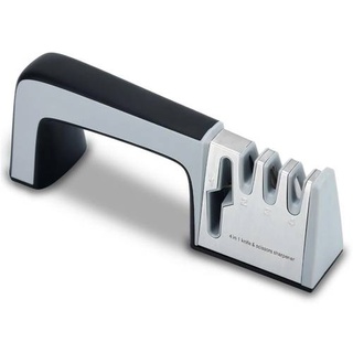 Intirilife Messerschärfer in SCHWARZ – 4-in-1 Messerschleifer aus Edelstahl für Scheren und Küchenmesser - Geeignet für Stahl und Keramik für G