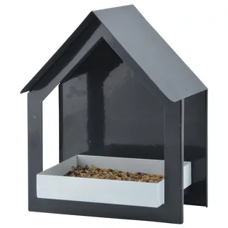 Esschert Design Vogelfutterhaus aus Metall, wetterfest, offenes Design, 19,4x12,3x23,2cm, anthrazit/weiß