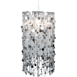 ETC Shop Hängelampe Hängeleuchte Kinderlampe Pendelleuchte Kinderzimmerleuchte, Metall silber Dekorbehang, 1x E27 Fassung, Dxh 27x152cm