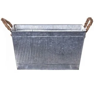 INNA-Glas Blumentopf Blumenkasten BIMETO mit Griffen, Rillen, Zink, Silber, 29x19x15cm silberfarben