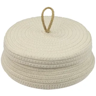 HMF Aufbewahrungskorb Badezimmer rund mit Deckel aus Baumwolle flach 25,5 x 11,5 cm Creme