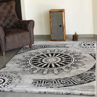 VIMODA Teppich kurzflor Klassisch Orient Design Vintage Mandala Dunkelbraun Grau Anthrazit, für Wohnzimmer, Schlafzimmer, Maße:80 x 150 cm