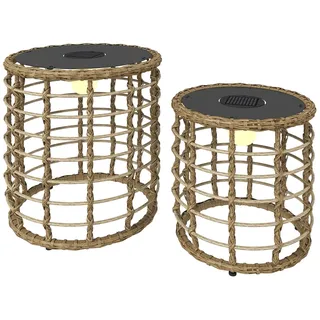 Outsunny Solar Stehlampe 2er Set Rattan Solarlampen mit Lichtsensor LED Solarleuchte