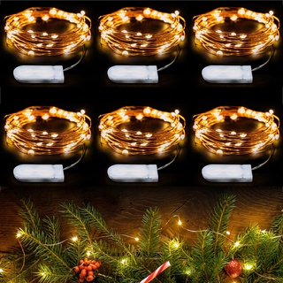 Emos Micro LED Lichterkette Kupferdraht 4m, 40 LEDs | LED Deko für Party, Hochzeit, Weihnachten etc. | Lichterkette Batterie CR2032 | Lichterdraht für innen, Farbe warmweiß, Set mit 6 Stück