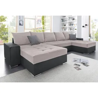 Collection AB Wohnlandschaft COLLECTION AB "Josy XXL U-Form, B: 333 cm, mit 2 Recamieren 77 & 97 cm", grau (schwarz, hellgrau), B:333cm H:84cm T:161cm, Kunstleder SOFTLUX/100% Polyester, Sofas, Wohnlandschaft, Bettfunktion, Bettkasten & 2 Zierkissen, Federkern