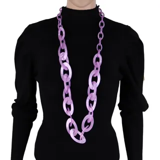 MIRROSI Lange Kette Damen Statement Halskette HARZ ca.95cm lang (perfekt für Pullover, Bluse, Shirt), Bunte Halskette lila
