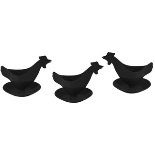 Eierbecher Huhn in kräftigen Farben 3er Set schwarz, Hühnereierbecher