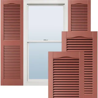 Ekena Millwork Lifetime Vinyl LL1S12X02500RD, Klapp-Fensterläden, Kathedralendesign, offene Lamellen, mit Montagezubehör, passende Schrauben (pro Paar), 30,5 x 63,5 cm (B x H), Burgunderrot