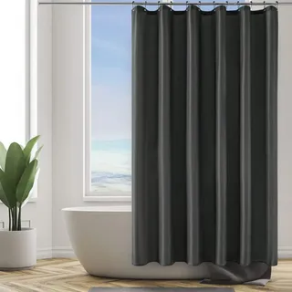 Furlinic Duschvorhang Überlänge Badvorhang Anti-schimmel Textil für Badewanne Dunkelgrau Vorhang aus Stoff Antibakteriell Waschbar mit 12 Schwarz Edelstahl Duschringen Extra Groß 200x200cm.