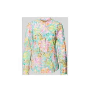 Bluse mit abgerundetem Saum und Knopfleiste, Hellgelb, 38