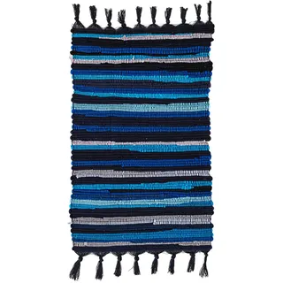Vortexline Flickenteppich,Flickenteppich Waschbar,Baumwollteppich,Teppich Baumwolle,Verschiedene Größen Für Schlafzimmer Und Eingangsbereiche. (Blau,60 x 90 cm)