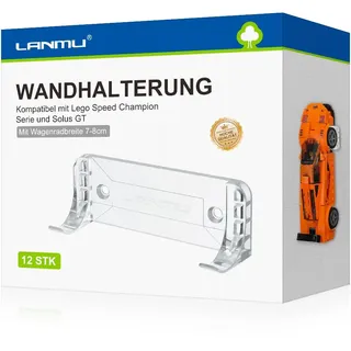 LANMU 12er Wandhalterung kompatibel mit LEGO Speed Champions, Modellauto Wandhalterung für 7–8 cm breite Autos, Vertikaler Display Halter für Sammlerautos inkl. Schrauben & Dübel