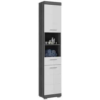 Newroom Hochschrank Rauchsilber 191 cm Schrank Rauchsilber Weiß Hochglanz Modern Badschrank Hochschrank Bad grau|silberfarben