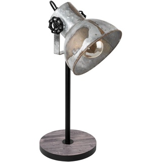 EGLO Tischlampe Barnstaple, Vintage Tischleuchte im Industrial Design, Retro Nachttischlampe aus Stahl im Zink Used-Look, Holz, E27, inkl. Schalter