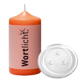 Bulla Design Wortlicht Kerze mit Glasteller, Wünsche für ́s Leben, Mango