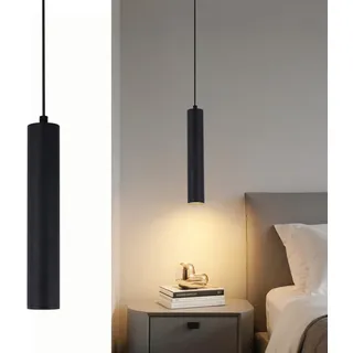 SXHZLY Pendelleuchte Schwarz, Hängelampe GU10 Zylinder mit 5W LED Leuchtmittel, Moderne LED Hängeleuchte für Schlafzimmer Nachttisch, Küche, Esstisch, Wohnzimmer Warmweiß 3000K, 30cm, 1 Stück