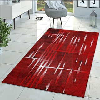 Moderner Wohnzimmer Teppich Matrix Design Kurzflor Meliert Rot Schwarz Creme, Größe:160x220 cm