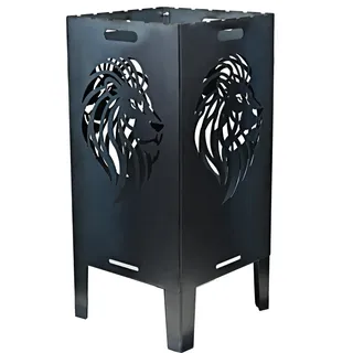 SOUK ONE Feuertonne Hirsch & Löwe - Massive Feuerkorb Feuerschale aus Stahl Outdoor Firepit mit Motiv Stabil, Wetterfest, Perfekt für Garten, Terrasse Funkenflugschutz Cut-Out Design (50cm Löwe)