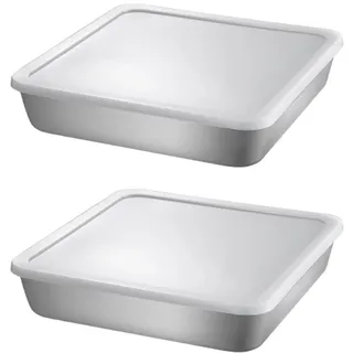 JIEHIN 2er Set Quadratische Kuchenform mit Deckel Edelstahl, 20 x 20 x 5 cm Edelstahl Eckig Auflaufform Backform Quadratisch für Kuchen, Brownie, Lasagne, Spülmaschinenfest