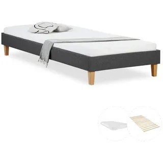 Homestyle4u Polsterbett mit Matratze 90x200 Grau
