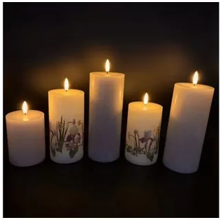 Online-Fuchs LED-Kerze 5er Set LED-Kerzen aus Echtwachs mit Timer (Apricot, Helllila, Rosa, mit Blumenverzierungen), Deko für Frühling, Sommer, Herbst lila