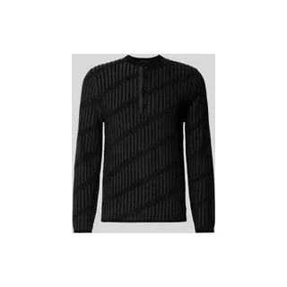 Regular Fit Strickpullover aus Leinen-Viskose-Mix, Black, XL