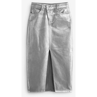 Next Jeansrock Jeans-Midirock Metallic mit asymmetrischer Taille (1-tlg) silberfarben 44