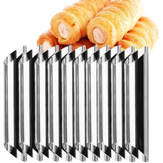CHAWHO Cannoli-Röhrchen 10er Set, Zylinder und Kegel Hörnchen Edelstahl-Cremehornform für Croissant Shell-Cremebrötchen mit Cremepiping-Düsenspitze (12.5 * 2.5cm)