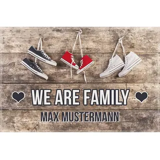Manutextur Fußmatte mit Namen - Motiv We Are Family - viele Familien-Motive - Schmutzfangmatte personalisiert - Größe 50x80 cm - persönliches & individuelles Geschenk