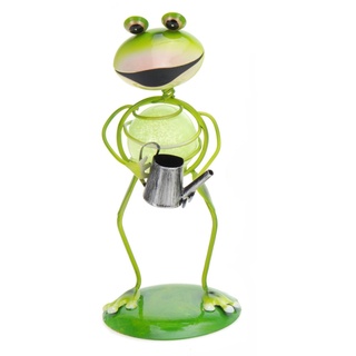 Deko-Figur Metall-Frosch mit Leuchtstein 16 cm