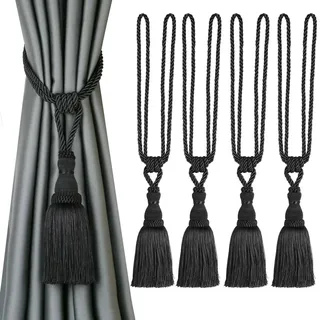 BEL AVENIR Dekorative Vorhang-Raffhalter, handgefertigt, elegant, Seilbänder, Quasten, Raffhalter für Vorhänge (schwarz, 4)