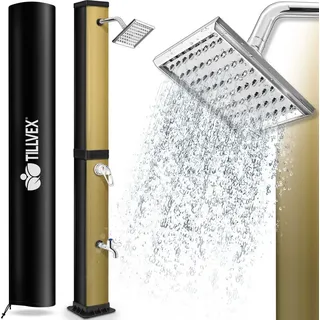 tillvex Solardusche 40 Liter Schwarz/Gold inklusive Schutzhaube Gartendusche Pooldusche Camping Pool Solar Außen Dusche Regendusche - Gold