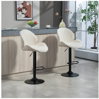 Homcom Barhocker 2er Set Höhenverstellbar Drehbar Chenille-Optik 2er Set Beige