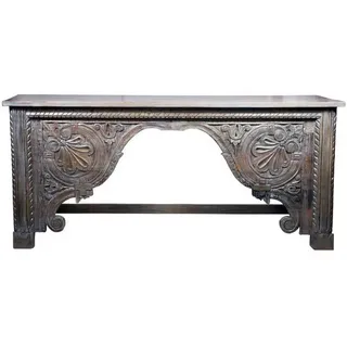 Marrakesch Orient & Mediterran Interior Konsolentisch Konsolentisch Galib im orientalischen Stil, aus Mangoholz, Weiß 190 cm (1-St), Handarbeit grau