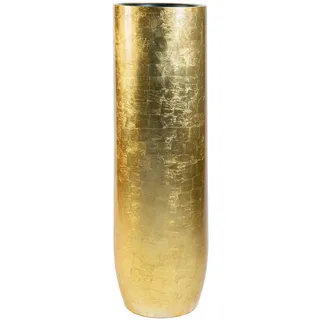 VIVANNO Bodenvase Fiberglas SOLERIO Rund - Blattgold Blattoptik Hochglanz (1 St), 33x100 cm goldfarben Ø 33 cm x 33 cm x 100 cm x 33 cm
