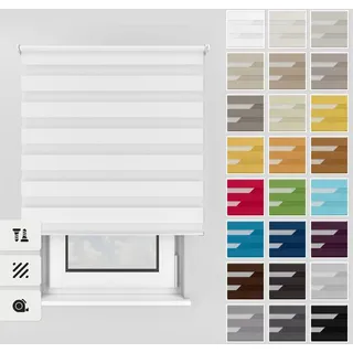 Estika Doppelrollo mit Bohren 55x150 cm Farbe: Weiß, Rollo Deckenmontage und Wandmontage Fenster rollos für innen, Jalousien Fenster, Tür Rollo